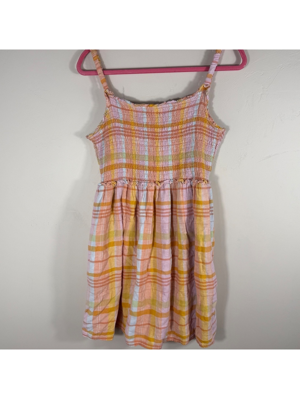 American Eagle Smocked Plaid Mini Dress Beach Vacation Y2K Cottagecore | L